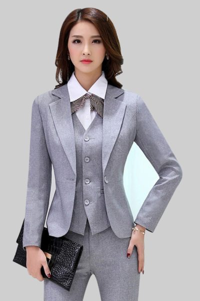 Đồng phục công sở – Áo vest nữ màu xám 16