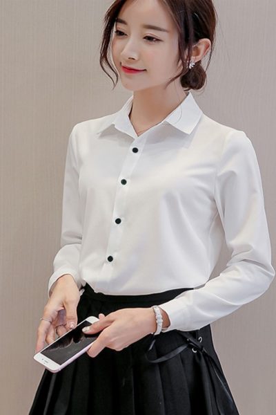 Đồng phục công sở – Áo sơ mi nữ tay dài màu trắng 15
