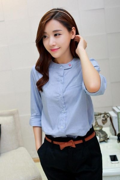 Đồng phục công sở – Áo sơ mi nữ tay dài màu xanh nhạt 20