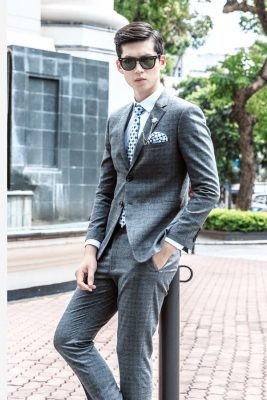 Đồng phục công sở – Áo vest nam màu xám phối caro 26