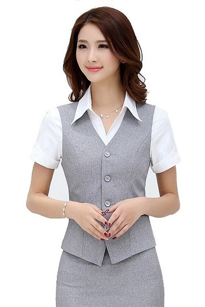Đồng phục công sở – Ghi lê nữ màu xám 15