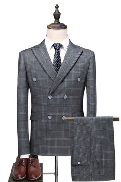 Đồng phục công sở – Áo vest nam màu xám sọc caro trắng xám 45