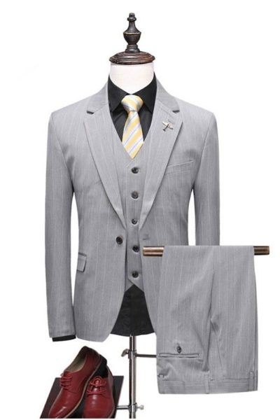 Đồng phục công sở – Áo vest nam màu xám trắng phối sọc trắng 48
