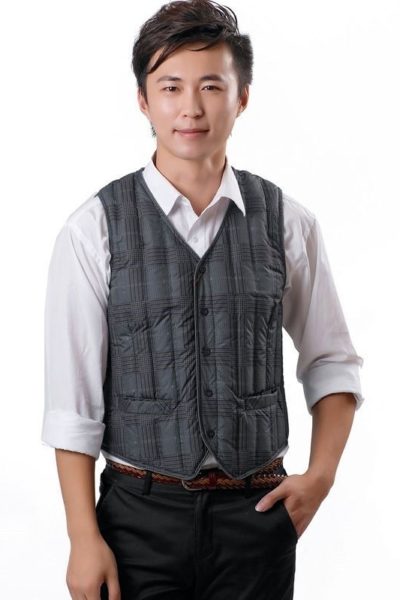 Đồng phục công sở – Áo ghi lê nam màu xám phối caro 19
