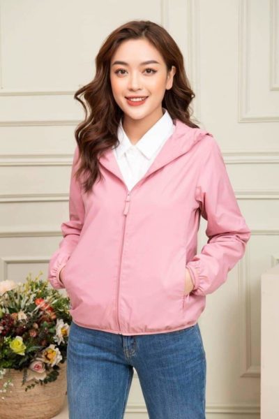 Đồng Phục Áo Khoác-Áo Khoác Gió Có Nón Màu Hồng 55