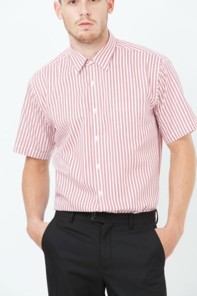 Đồng Phục Công Sở-Áo Sơ Mi Nam Ngắn Tay Sọc Hồng 112