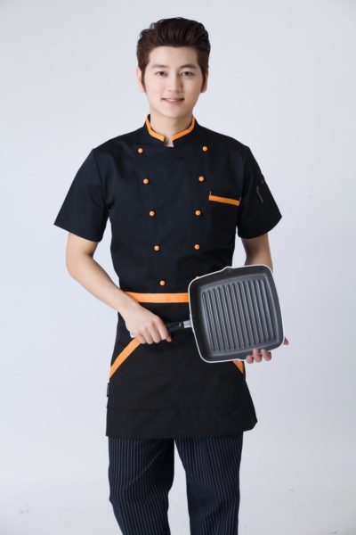 Đồng Phục Nhà Hàng Khách Sạn-Đồng Phục Bếp Màu Đen Phối Cam 93