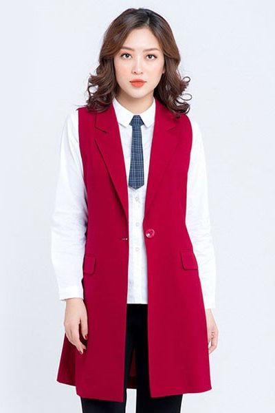 Đồng phục công sở – Áo ghi lê nữ màu đỏ đô 86