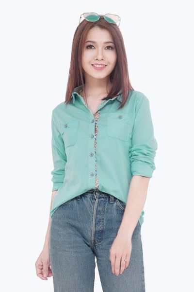 Đồng phục công sở – Áo sơ mi nữ dài tay xanh lá 96