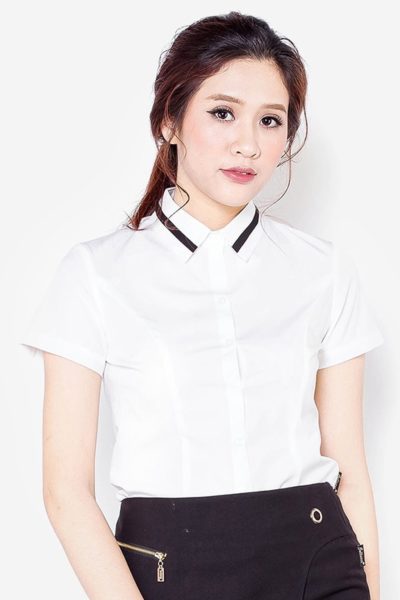 Đồng Phục Công Sở-Áo Sơ Mi Nữ Màu Màu Trắng Viền Đen 60
