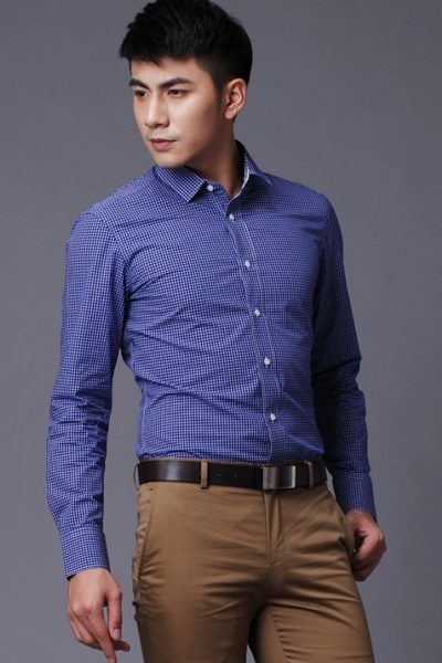 Đồng phục công sở – Áo sơ mi nam dài tay caro màu tím 36