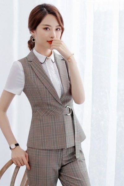 Đồng Phục Công Sở-Áo Gile Nữ Sọc Caro 36