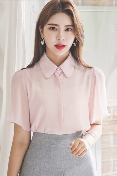 Đồng phục công sở – Áo sơ mi nữ tay lửng màu hồng nhạt 26