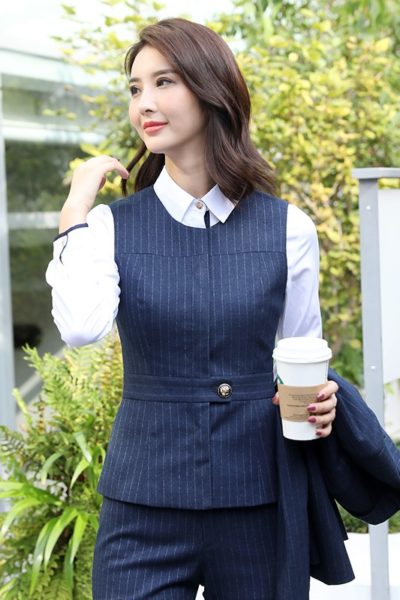 Đồng Phục Công Sở-Áo Gile Nữ Màu Xanh Kẻ Sọc 37