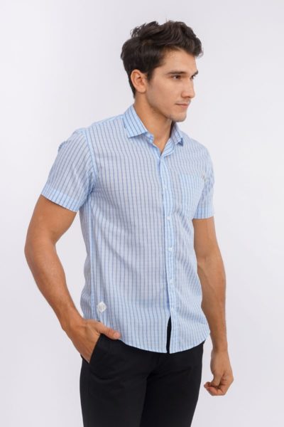 Đồng Phục Công Sở-Áo Sơ Mi Nam ngắn tay caro xanh dương 102