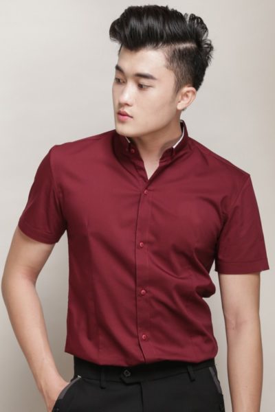 Đồng phục công sở – Áo sơ mi nam ngắn tay màu đỏ đô 46