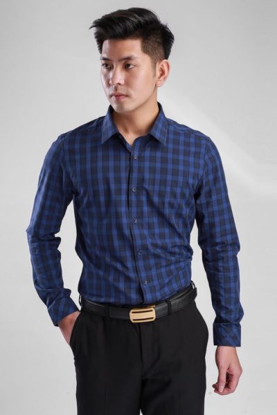 Đồng phục công sở – Áo sơ mi nam dài tay caro xanh đen 50