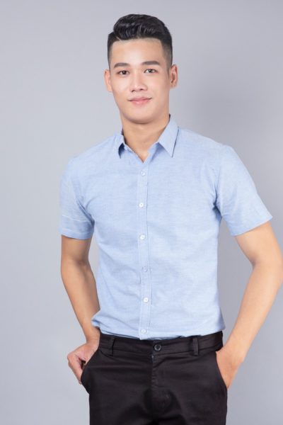 Đồng phục công sở – Áo sơ mi nam ngắn tay màu xanh dương 39