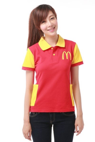Đồng Phục Áo Thun-Áo Thun Cổ Trụ Màu Đỏ Phối Vàng 68