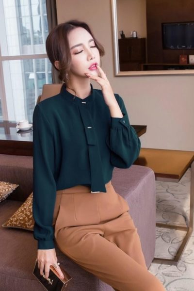 Đồng Phục Công Sở-Áo Sơ Mi Nữ Màu Xanh Rêu 71
