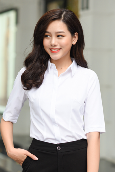 Đồng Phục Công Sở-Áo Sơ Mi Nữ Màu Trắng Tay Lỡ 52