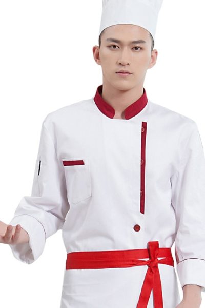 Đồng Phục Nhà Hàng Khách Sạn-Đồng Phục Bếp Màu Trắng Phối Đỏ 92