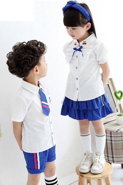 Đồng phục học sinh sinh viên – Đồng phục mầm non áo sơ mi trắng, quần váy xanh 24