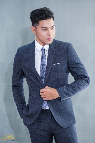 Đồng Phục Công Sở-Áo Vest Nam Màu Xanh Sọc Caro 87