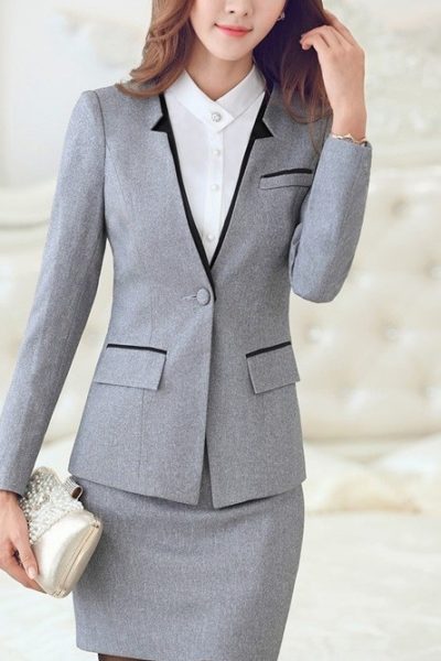 Đồng Phục Công Sở-Áo Vest Nữ Màu Xám Viền Đen 100