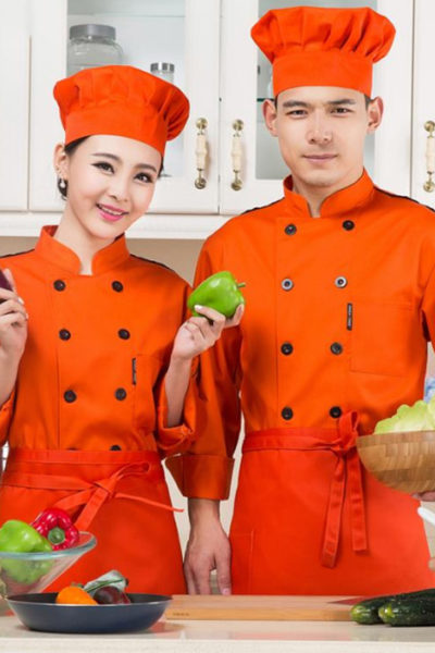 Đồng Phục Nhà Hàng Khách Sạn-Đồng Phục Bếp Màu Cam Phối Đen 98