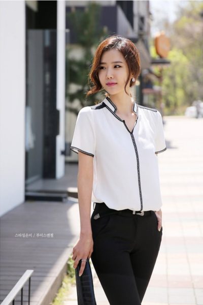 Đồng phục công sở – Áo sơ mi nữ tay ngắn phối ren 27