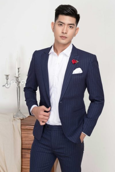 Đồng Phục Công Sở-Áo Vest Nam Màu Xanh Dương Sọc Trắng 118
