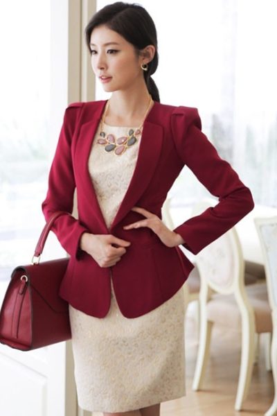 Đồng phục công sở – Áo vest nữ màu đỏ đô 113